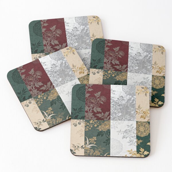 Item preview, Luxurious Red Green & Gold Chinoiserie Peony Patchwork designed and sold by zzz888.