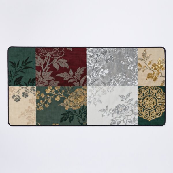 Item preview, Luxurious Red Green & Gold Chinoiserie Peony Patchwork designed and sold by zzz888.