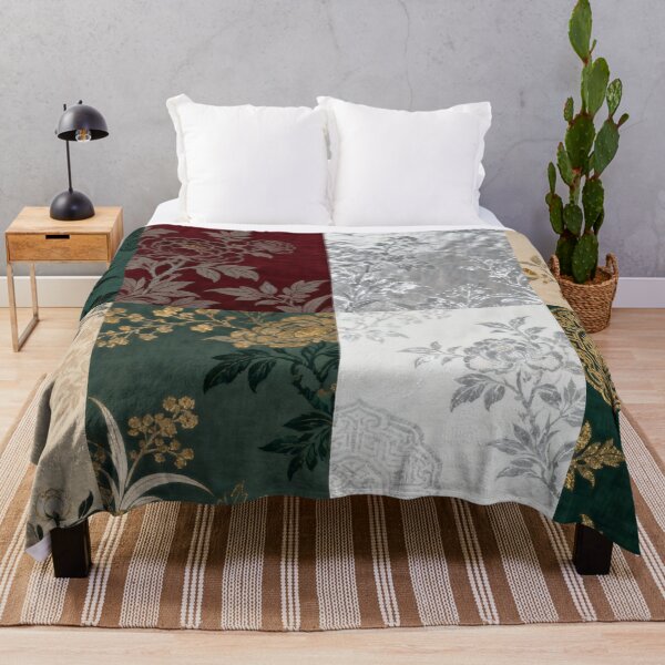 Item preview, Luxurious Red Green & Gold Chinoiserie Peony Patchwork designed and sold by zzz888.