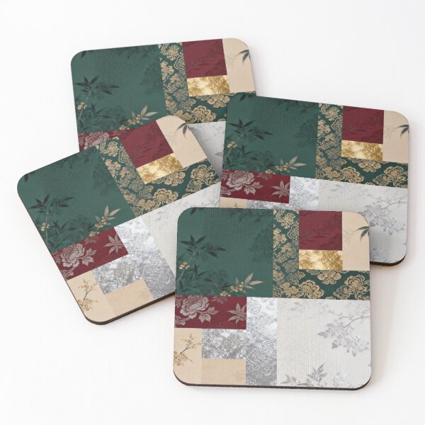 Item preview, Luxurious Emerald Burgundy & Gold Chinoiserie Bamboo Patchwork designed and sold by zzz888.