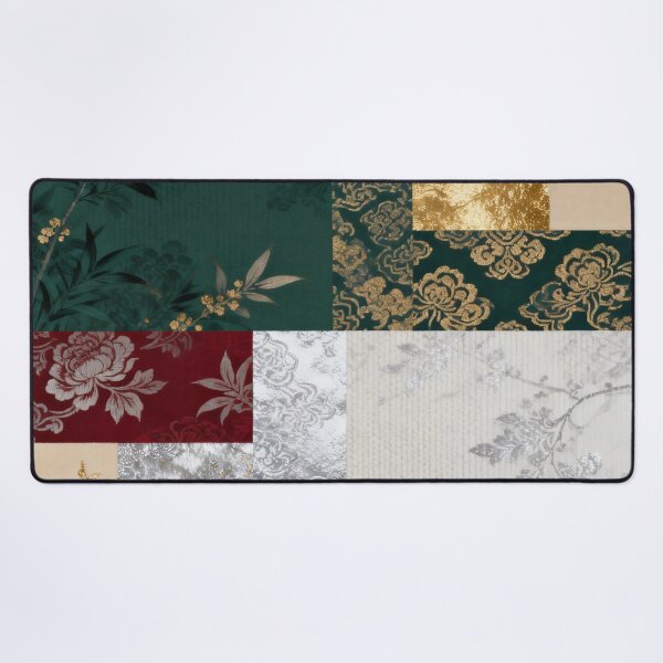 Item preview, Luxurious Emerald Burgundy & Gold Chinoiserie Bamboo Patchwork designed and sold by zzz888.