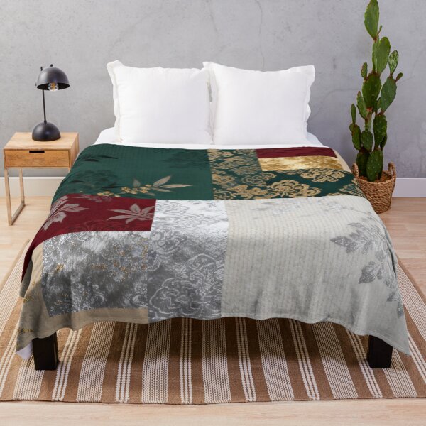 Item preview, Luxurious Emerald Burgundy & Gold Chinoiserie Bamboo Patchwork designed and sold by zzz888.