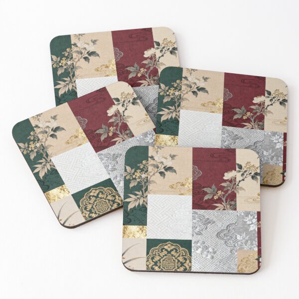 Item preview, Opulent Red Green & Gold Chinoiserie Floral Patchwork designed and sold by zzz888.
