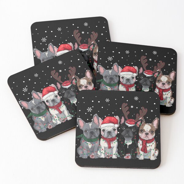 Item preview, Four French Bulldogs Christmas Lights Santa Hat Reindeer Antlers designed and sold by Taniyah Gomes.