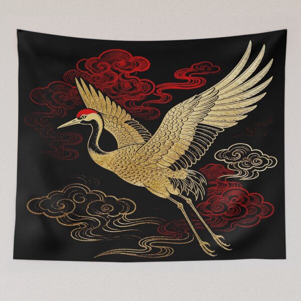 Item preview, Majestic Golden Crane Flying Among Red Auspicious Clouds designed and sold by zzz888.