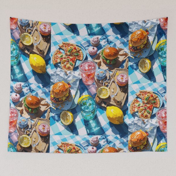 Item preview, Vibrant Summer Picnic – Colorful Food Art with Burgers, Pizza & Lemon Drinks designed and sold by Grafititee.