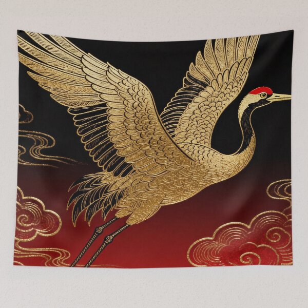 Item preview, Soaring Golden Crane over Crimson Clouds designed and sold by zzz888.