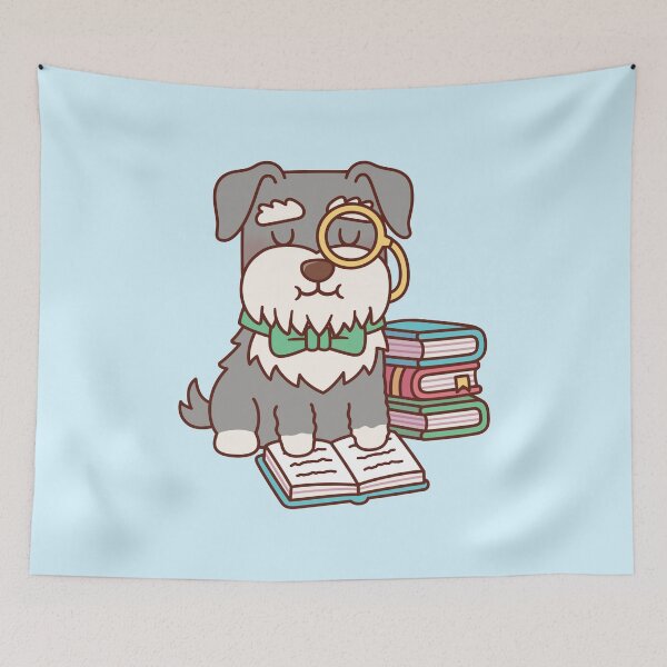 Item preview, Cute Schnauzer Dog With Monocle Enjoys Reading Books designed and sold by rustydoodle.