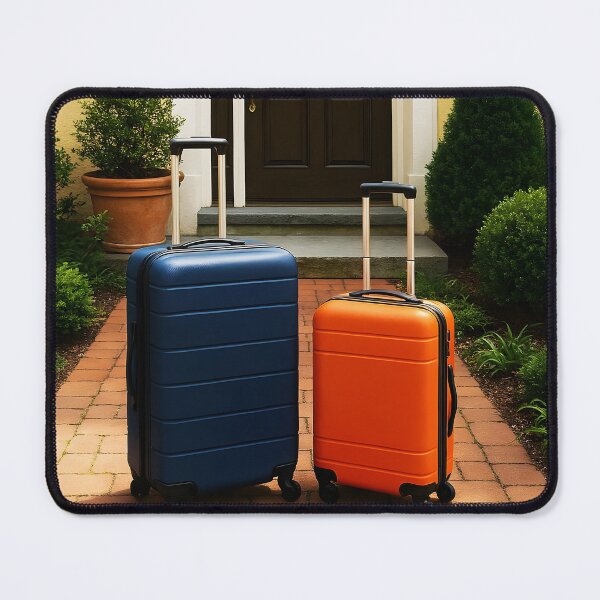 Item preview, Rolling Suitcases at Garden House Entry – Travel Arrival Scene designed and sold by EmeraldeaArt.