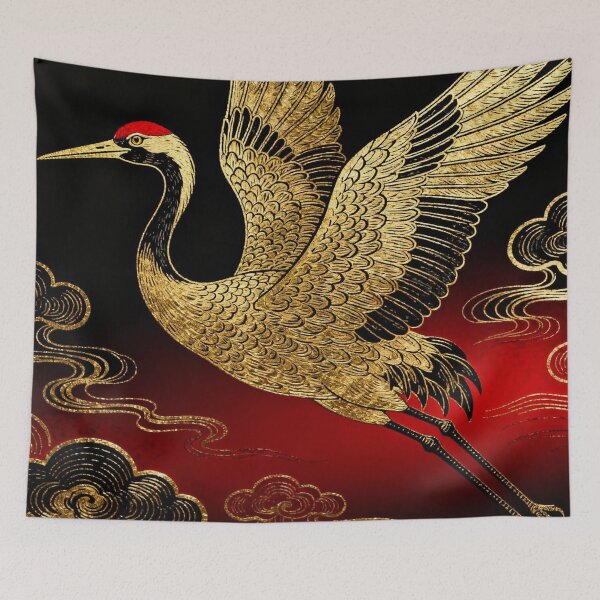 Item preview, Imperial Gold Crane Flight in Crimson Sky designed and sold by zzz888.