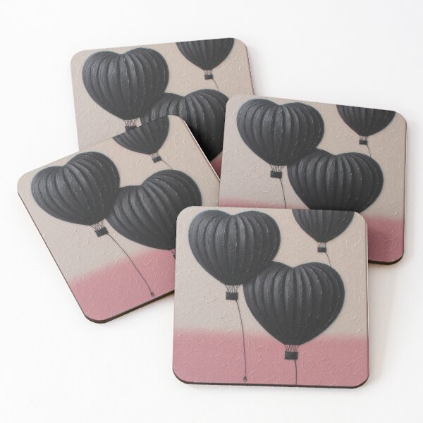 Item preview, Three black heart-shaped balloons in the sky designed and sold by Mianku | Für das Leben.