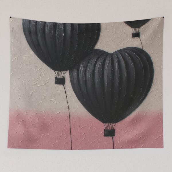 Item preview, Three black heart-shaped balloons in the sky designed and sold by Mianku | Für das Leben.