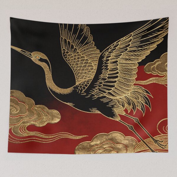 Item preview, Majestic Golden Crane Flight over Crimson Clouds designed and sold by zzz888.