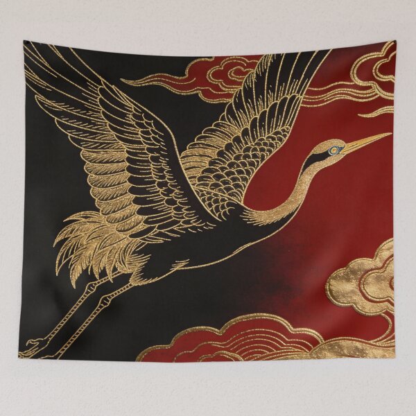 Item preview, Majestic Golden Crane Ascent in Crimson Mist designed and sold by zzz888.