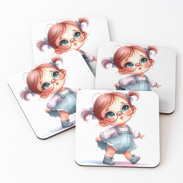 Item preview, Adorable Little Girl Illustration with Glasses – Cute Kawaii Toddler Art designed and sold by LunaPixelStudio.