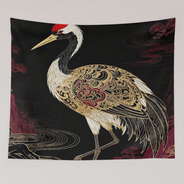 Item preview, Ornate Golden Crane Standing in Mystical Pine Garden designed and sold by zzz888.