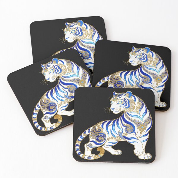Item preview, Celestial White Tiger with Elegant Blue and Gold Markings designed and sold by zzz888.