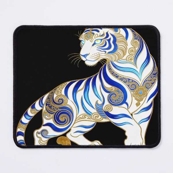 Item preview, Celestial White Tiger with Elegant Blue and Gold Markings designed and sold by zzz888.