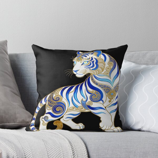 Item preview, Celestial White Tiger with Elegant Blue and Gold Markings designed and sold by zzz888.