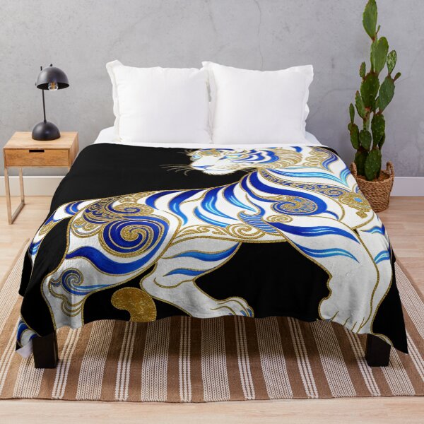 Item preview, Celestial White Tiger with Elegant Blue and Gold Markings designed and sold by zzz888.