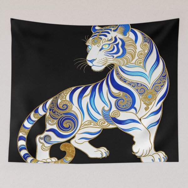 Item preview, Celestial White Tiger with Elegant Blue and Gold Markings designed and sold by zzz888.