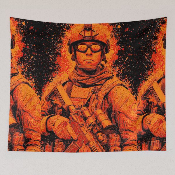 Item preview, Intense orange splash art of ready combat soldier designed and sold by Piotrek0001.