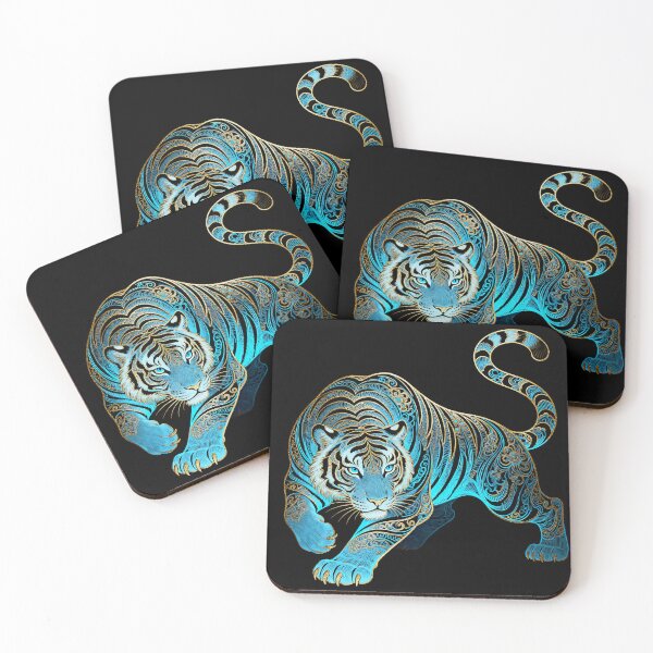 Item preview, Radiant Azure Tiger Prowling in Gold Filigree designed and sold by zzz888.