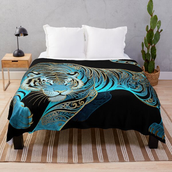Item preview, Radiant Azure Tiger Prowling in Gold Filigree designed and sold by zzz888.