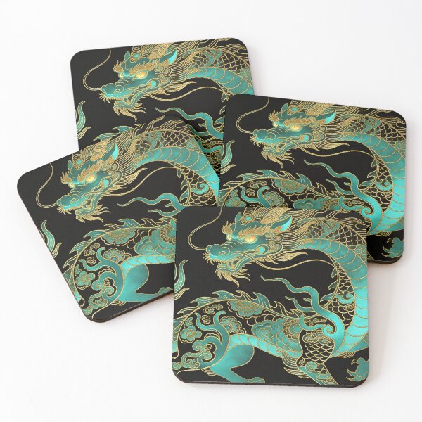 Item preview, Majestic Cyan Dragon with Golden Filigree Scales designed and sold by zzz888.