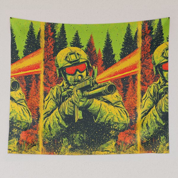 Item preview, Retro comic style soldier firing laser in forest designed and sold by Piotrek0001.