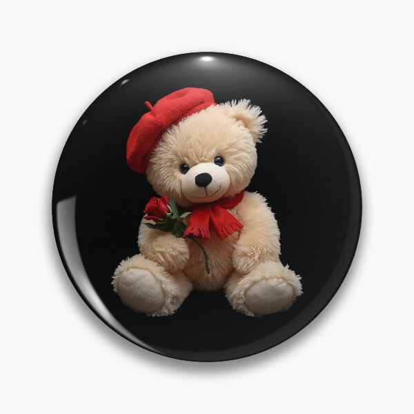 Item preview, Cute Plush Teddy Bear with Red Beret and Rose – Adorable Cozy Illustration on Black Background designed and sold by PixelVibe782.
