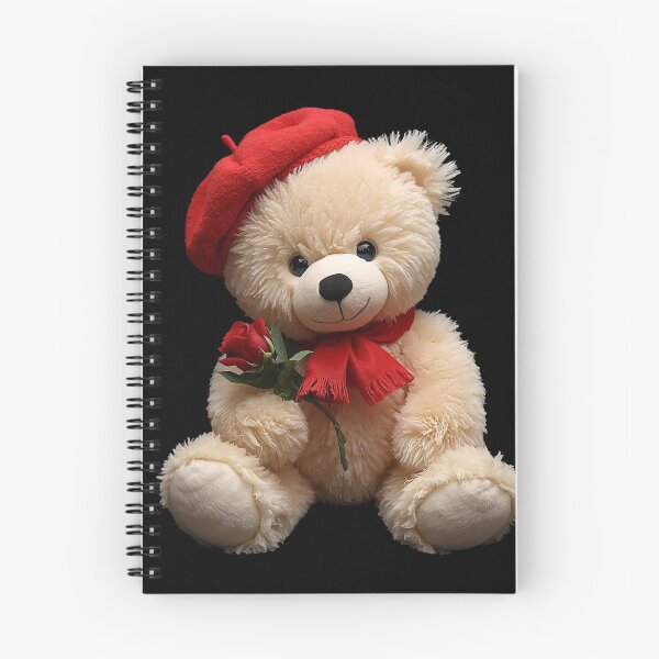 Item preview, Cute Plush Teddy Bear with Red Beret and Rose – Adorable Cozy Illustration on Black Background designed and sold by PixelVibe782.