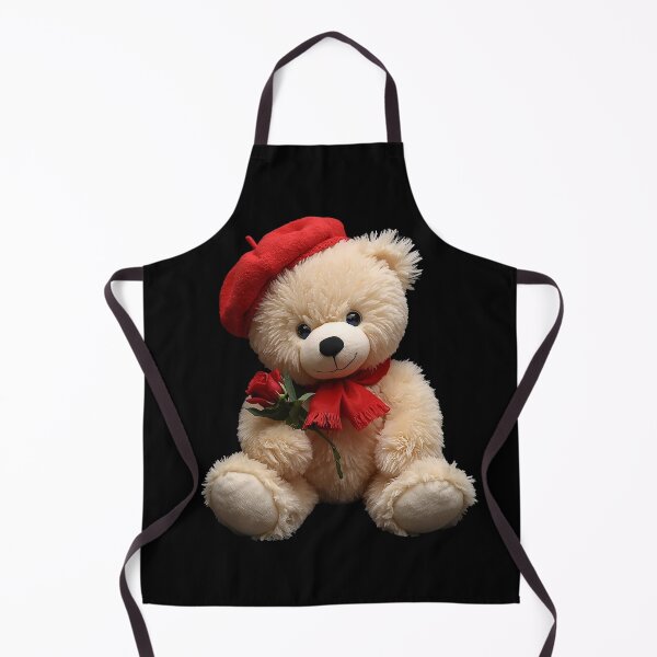 Item preview, Cute Plush Teddy Bear with Red Beret and Rose – Adorable Cozy Illustration on Black Background designed and sold by PixelVibe782.