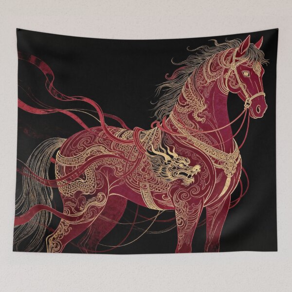 Item preview, Majestic Crimson Steed with Golden Dragon Embroidery designed and sold by zzz888.