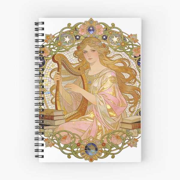 Item preview, Divine Golden Harp Muse | Art Nouveau Mucha Style Stained Glass Floral Aesthetic designed and sold by Cherrydora.