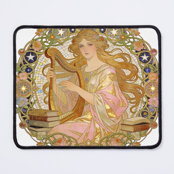 Item preview, Divine Golden Harp Muse | Art Nouveau Mucha Style Stained Glass Floral Aesthetic designed and sold by Cherrydora.