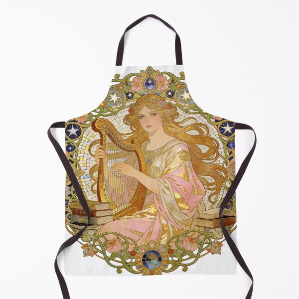 Item preview, Divine Golden Harp Muse | Art Nouveau Mucha Style Stained Glass Floral Aesthetic designed and sold by Cherrydora.