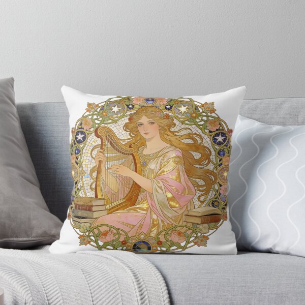 Item preview, Divine Golden Harp Muse | Art Nouveau Mucha Style Stained Glass Floral Aesthetic designed and sold by Cherrydora.