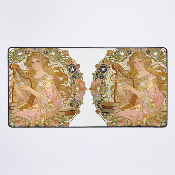 Item preview, Divine Golden Harp Muse | Art Nouveau Mucha Style Stained Glass Floral Aesthetic designed and sold by Cherrydora.