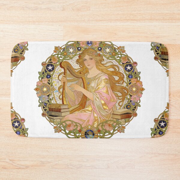 Item preview, Divine Golden Harp Muse | Art Nouveau Mucha Style Stained Glass Floral Aesthetic designed and sold by Cherrydora.