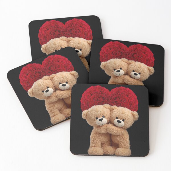 Item preview, Cute Plush Teddy Bears Hugging with Red Rose Bouquet – Romantic Cozy Illustration on Black Background designed and sold by PixelVibe782.