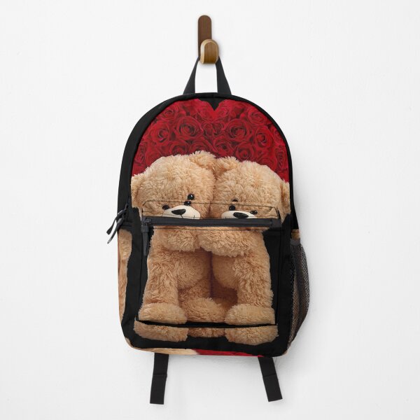 Item preview, Cute Plush Teddy Bears Hugging with Red Rose Bouquet – Romantic Cozy Illustration on Black Background designed and sold by PixelVibe782.