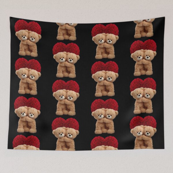 Item preview, Cute Plush Teddy Bears Hugging with Red Rose Bouquet – Romantic Cozy Illustration on Black Background designed and sold by PixelVibe782.