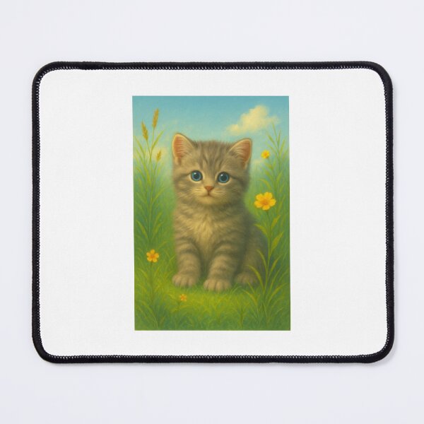 Item preview, Grey kitten in a field of flowers – Cute cat art in the highest resolution designed and sold by Cleveralltag.