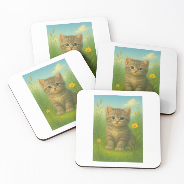 Item preview, Grey kitten in a field of flowers – Cute cat art in the highest resolution designed and sold by Cleveralltag.