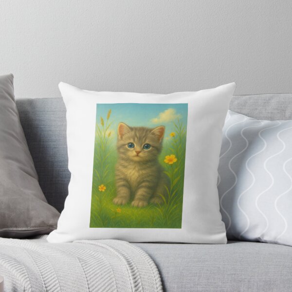 Item preview, Grey kitten in a field of flowers – Cute cat art in the highest resolution designed and sold by Cleveralltag.