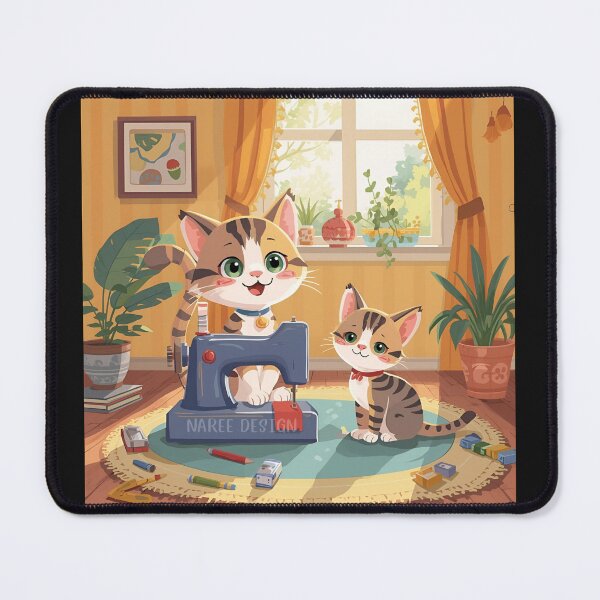 Item preview, Cozy Crafter Cats Naree Design Sewing Studio Art Print designed and sold by KittenAndCo.