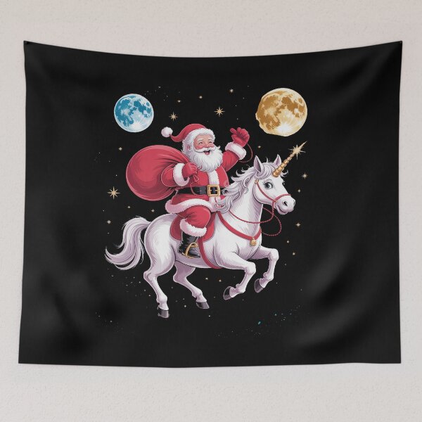 Item preview, Unicorn Riding Space Pixel Santa Christmas designed and sold by TiredPack.