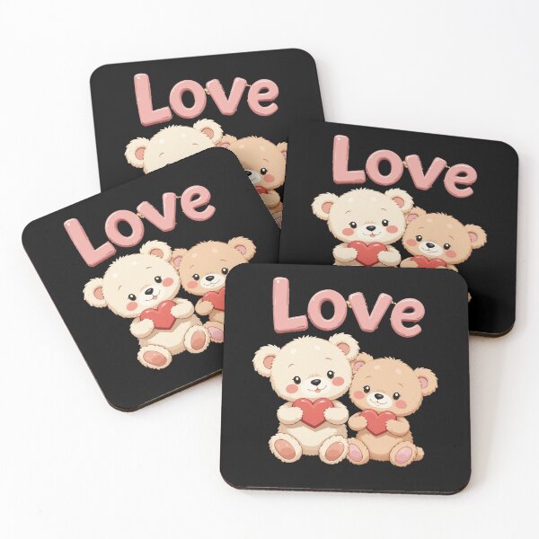 Item preview, Cute Teddy Bears Illustration with Pink “Love” Text – Adorable Cozy Art on Black Background designed and sold by PixelVibe782.