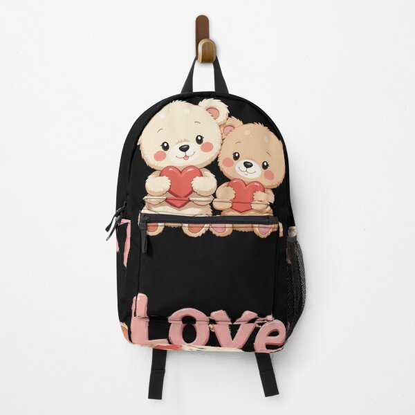 Item preview, Cute Teddy Bears Illustration with Pink “Love” Text – Adorable Cozy Art on Black Background designed and sold by PixelVibe782.
